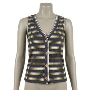 Buckle Black Size M Gray Purple Yellow Striped Sleeveless Button Front Top Y2K